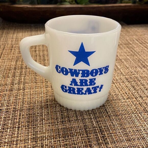 Vtg RARE Anchor Hocking Fire-King Dallas Cowboys Are Great Coffee Mug Cup NFL - Picture 4 of 12